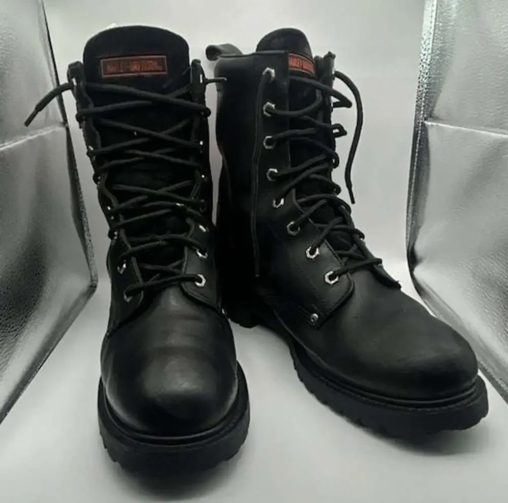 Harley-Davidson Black Leather Motorcycle Logger Boots With Side Zipper Mens12